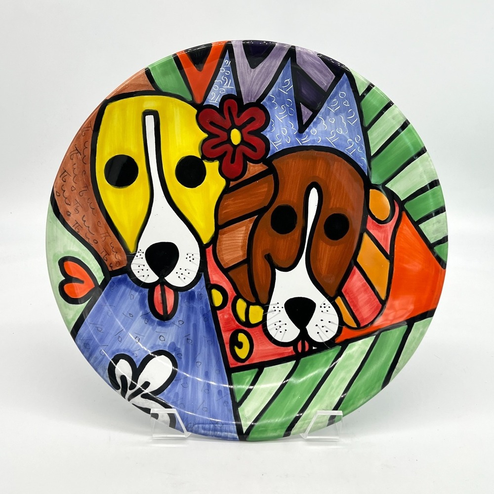 Signed Hernandez Pue Mex 12" Pottery Plate Dog Design Mexico Collectible New